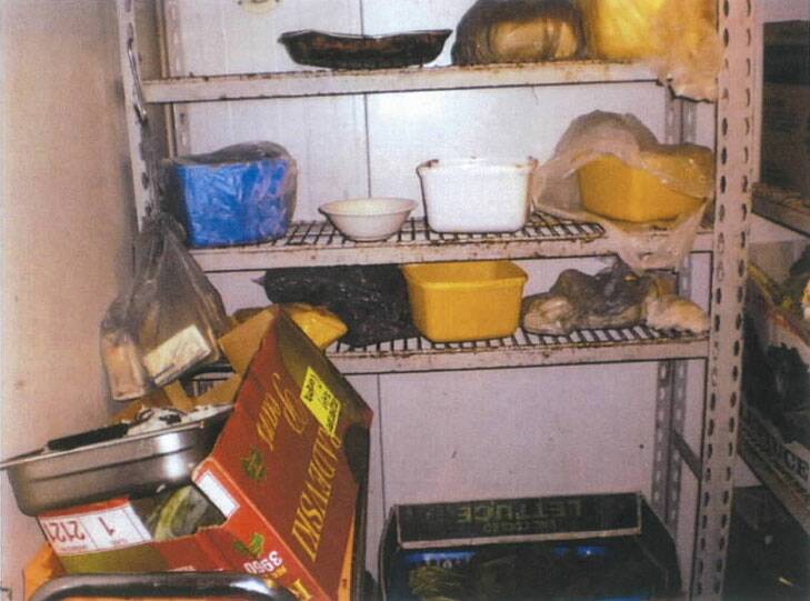 Inside the cool room - food is uncovered, unsuitably covered and unsuitably stored. Photo: Supplied