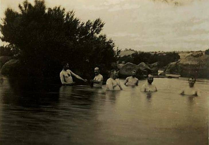 Senators bathing in the Snowy River at Dalgety, 1902. Picture: E.T Luke.