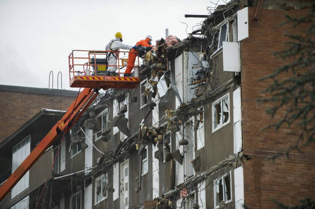 The demolition of the Currong flats in July. Photo: Rohan Thomson