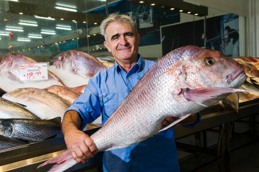 Fish Co Fish Market's, John Fragopoulos, with an 8 kilogram snapper.  Photo: Elesa Kurtz