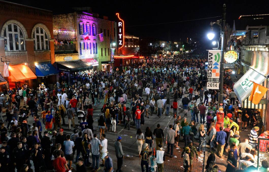 Austin's Sixth Street throngs on on the last day of South by Southwest. Photo: Supplied