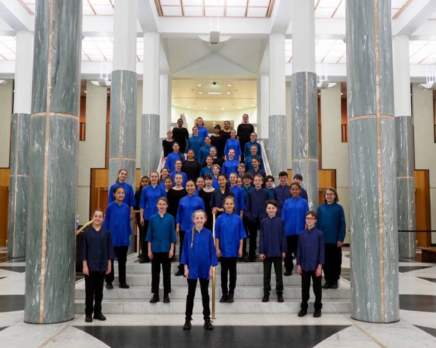 The Gondwana Children's Choir perform the Australian national anthem, Advance Australia Fair, in English and Ngunnawal at Parliament House on September 6. Photo: Lyn Williams