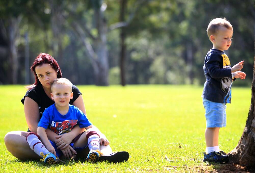 Job seeker: Single mum Emma Faulkner with sons Heath, 6, and Hayden, 2. Photo: James Alcock