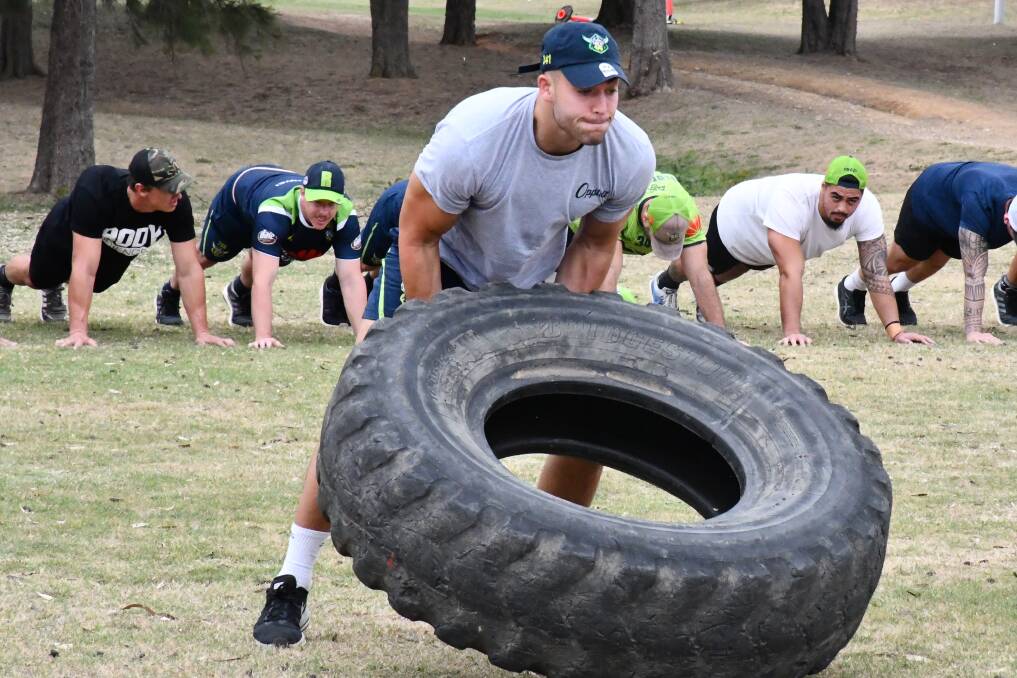 Nick Cotric flipping tyres. Photo: Raiders Media