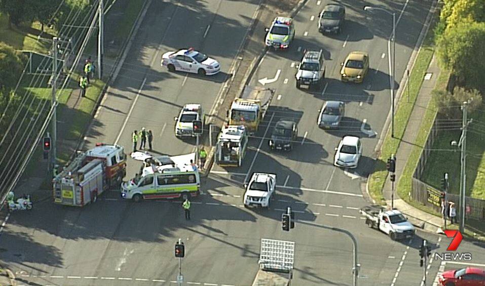 Emergency services were called to the intersection at Browns Plains. Photo: Twitter / Seven News