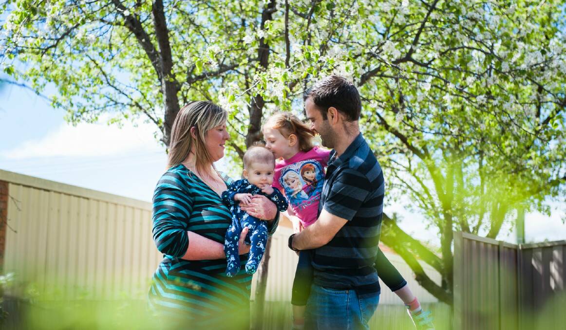 Alicia and Jeremy Spindler and children Kylah, three, and Layken,  four months. Both children were conceived through IVF at the Canberra Fertility Centre.  Photo: Elesa Kurtz