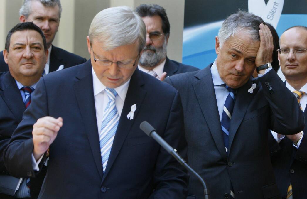Then prime minister Kevin Rudd and opposition leader Malcolm Turnbull in 2009. Photo: Andrew Meares