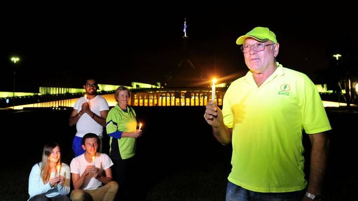 Artist Jorge Pujol of Hervey Bay who has designed the lighting of 3600 candles for Earth Hour at Federation Mall, and Rachel Lynskey of Ainslie, Scott Walker of Campbell, Nivi Nair of Aranda and Jill Byrnes of Hervey Bay who will be taking part in Earth Hour. Photo: Melissa Adams