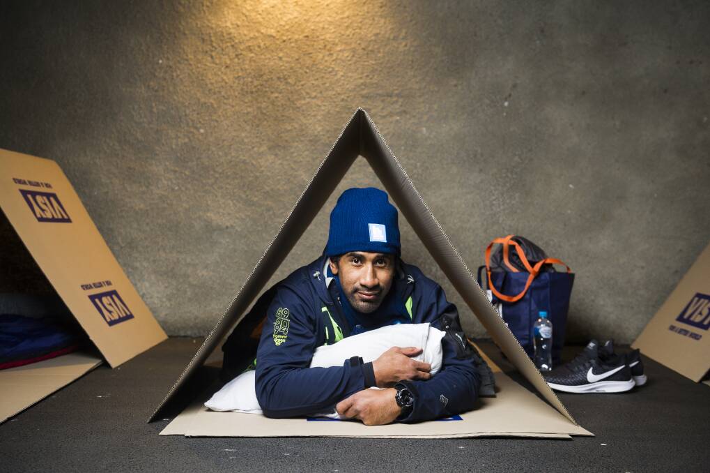 Soliola slept on the streets for the CEO sleepout this year to raise money for the homeless. Photo: Dion Georgopoulos