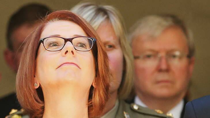 Behind you! Prime Minister Julia Gillard and Kevin Rudd, right. Photo: Getty Images