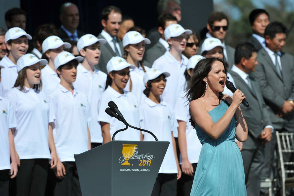 Soprano Greta Bradman singing The Australian National Anthem. Photo: Vince Caligiuri