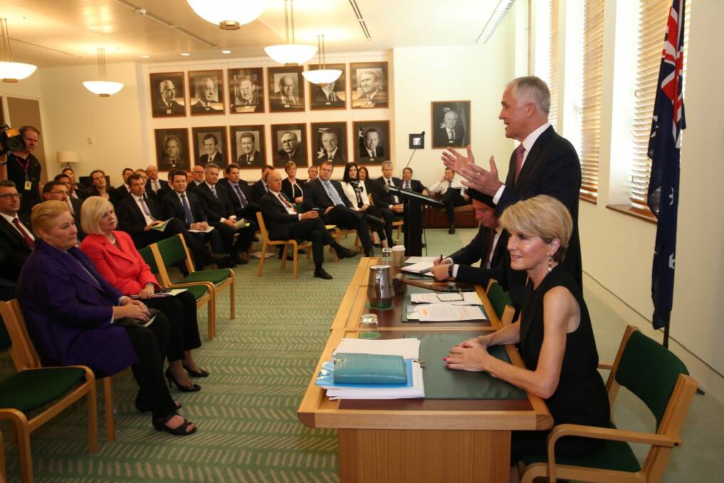 Malcolm Turnbull addressing the Coalition party room last year. Photo: Andrew Meares