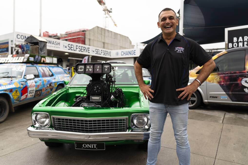 Summernats co-owner Andy Lopez with a supercharged Torana at the launch of the event in Braddon on  Friday. Photo: Lawrence Atkin