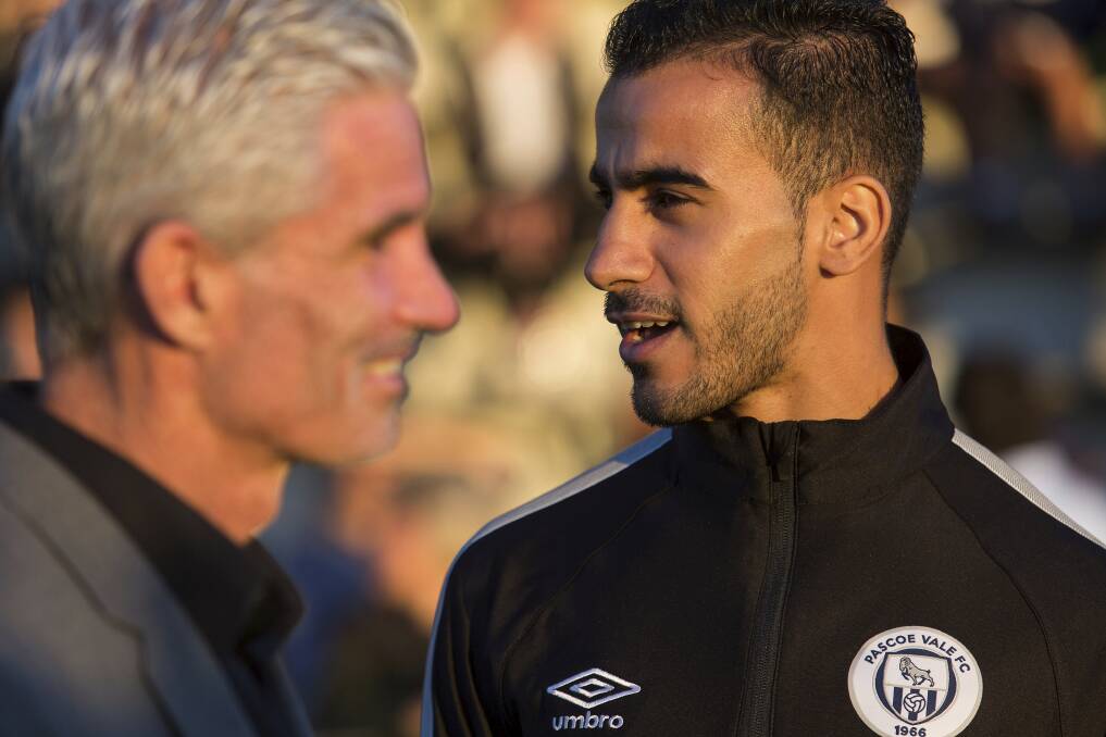 Hakeem al-Araibi and Craig Foster, who co-ordinated the campaign to get him out of a Thai prison.
 Photo: Paul Jeffers