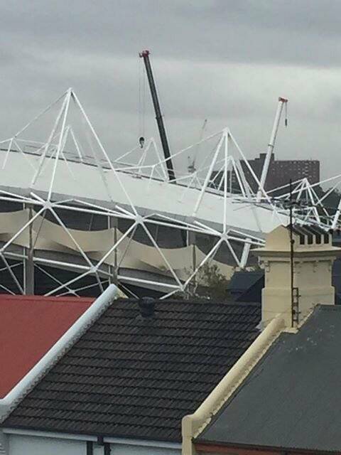 Mobile cranes were also sighted on the stadium's roof.  Photo: Supplied