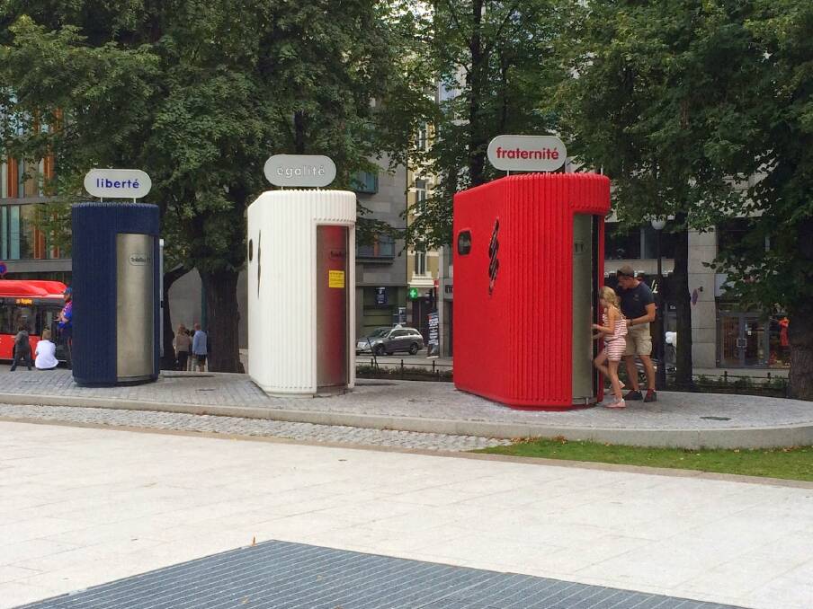 Oslo's engaging tricolor lavatories.