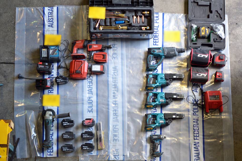 Allegedly stolen property, which was recovered by police during a search in Lyneham on May 21. Photo: ACT Policing