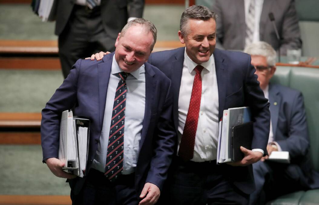 Happier times: Deputy Prime Minister Barnaby Joyce and then minister Darren Chester in October. Photo: Andrew Meares