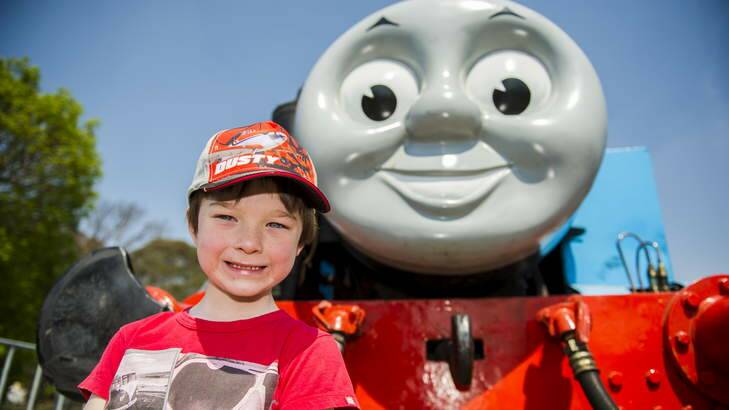 Lachlan Kulesza, 7, from Amaroo was excited to see Thomas at the Canberra Railway Museum. Photo: Rohan Thomson