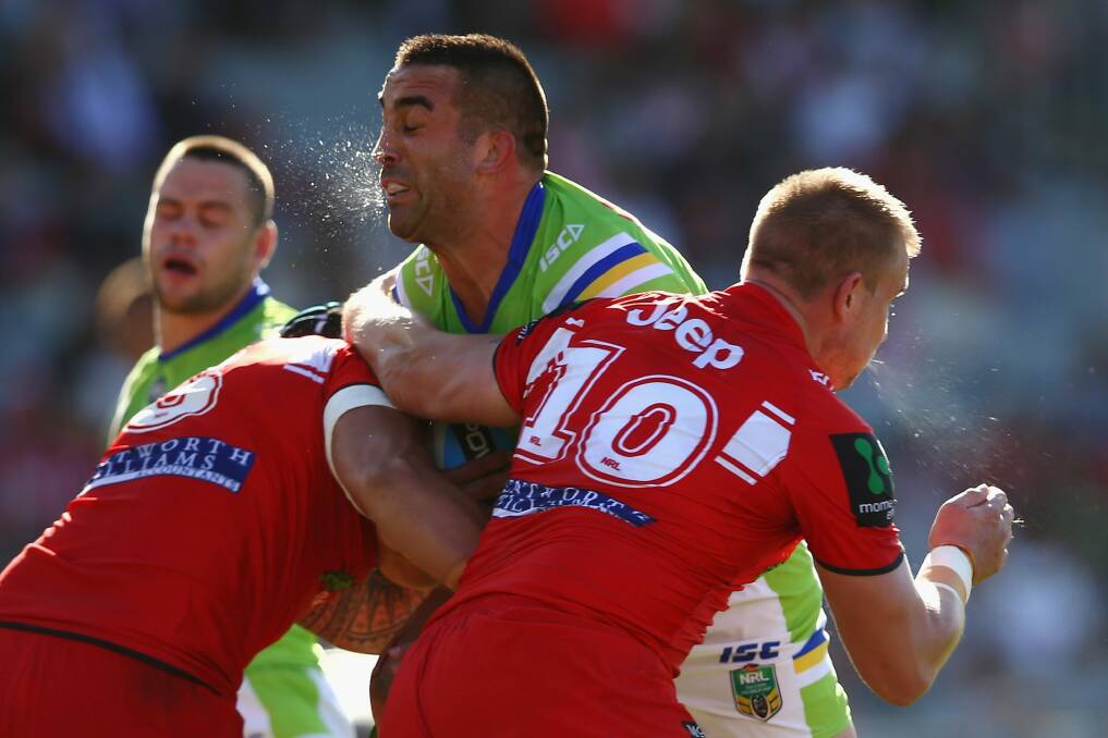 Raiders prop Paul Vaughan believes the finals are a realistic goal despite his side's 32-18 loss to St George Illawarra on Sunday. Photo: Mark Kolbe