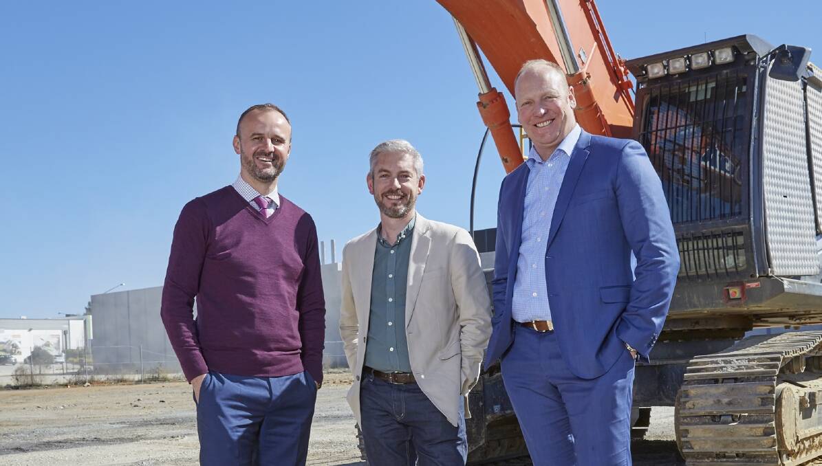 Chief Minister Andrew Barr, Microsoft's James Kavanagh and Canberra Data Centres boss Greg Boorer. Photo: Supplied