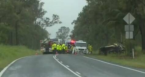 The crash scene near Mackay where Craig McCulloch died. Photo: Nine News Queensland - Twitter