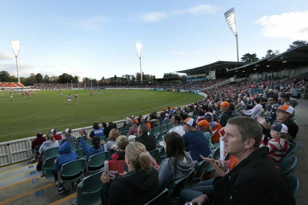 The GWS Giants  play in at Manuka Oval in Canberra on Anzac Day. Photo: Jeffrey Chan