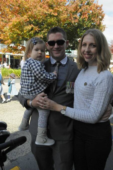 Corporal William Bostock with wife Alexandra and baby Ella Photo: Georgina Connery