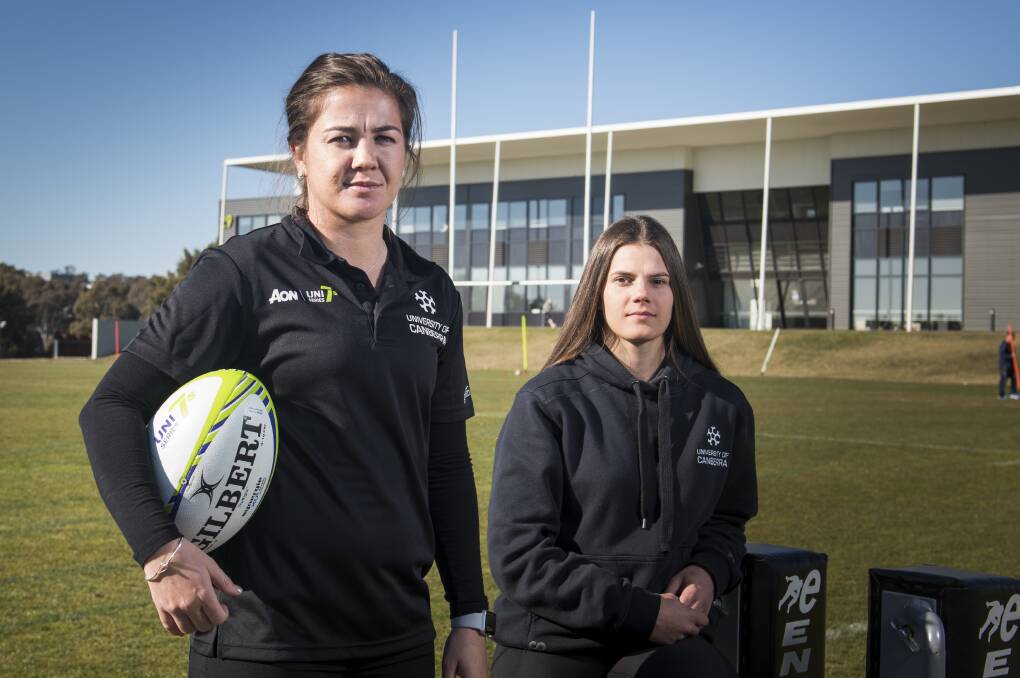 University of Canberra rugby sevens players Sammie Wood and Darcy Read. Photo: Elesa Kurtz