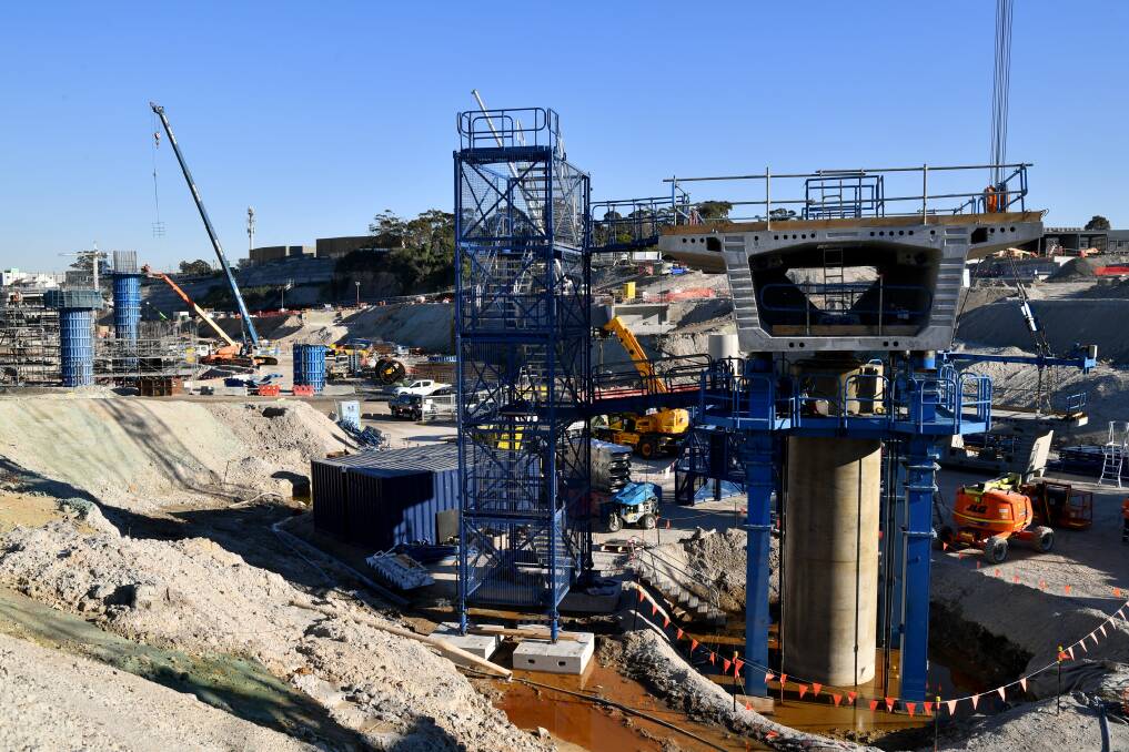 Construction work at the new interchange on Tuesday.  Photo: AAP