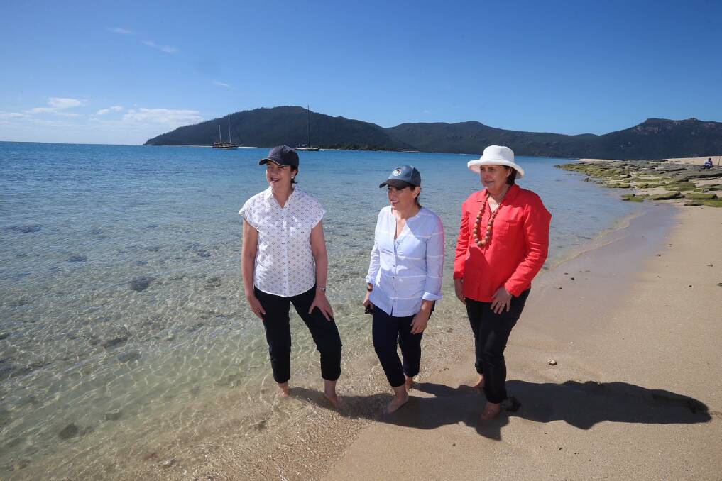 Premier Annastacia Palaszczuk, Environment Minister Leeanne Enoch and member for Mackay Julieanne Gilbert announced more funding for the Great Barrier Reef on Wednesday. Photo: Supplied