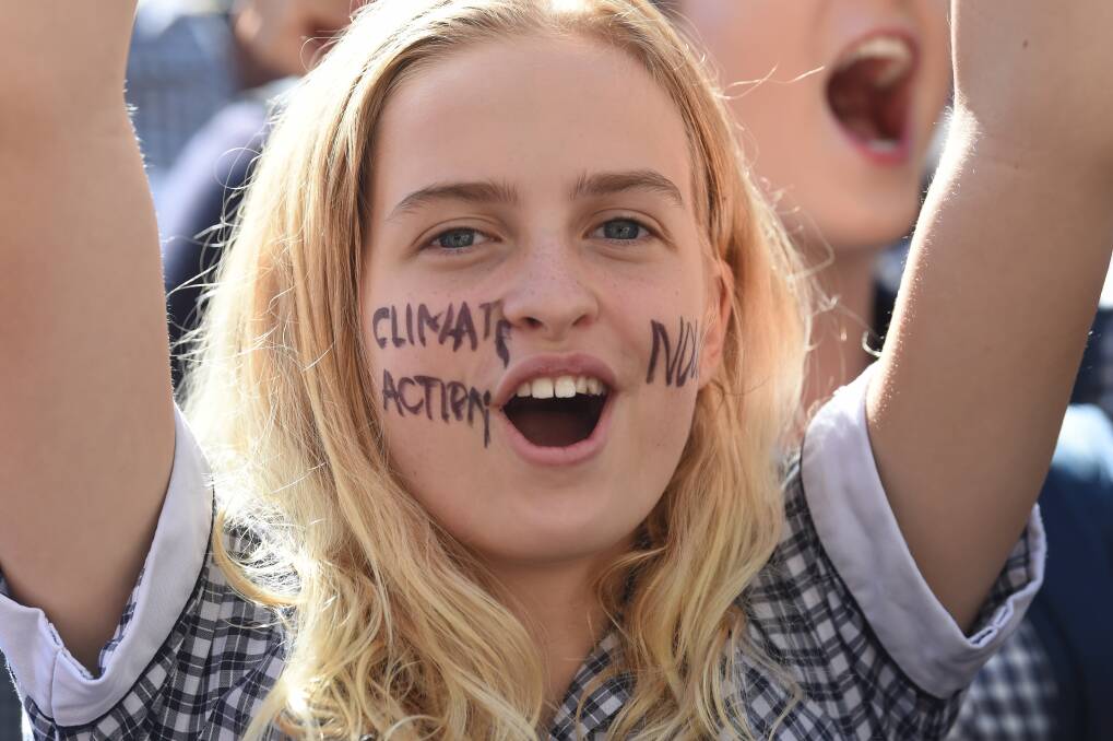 A student at the climate action protest on Friday.  Photo: Justin McManus