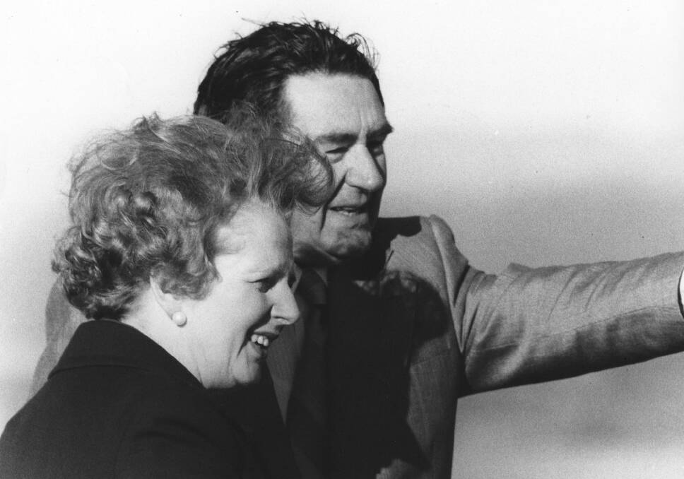 Lyall Gillespie shows Canberra to visiting British prime minister Margaret Thatcher Photo: Ian Warden