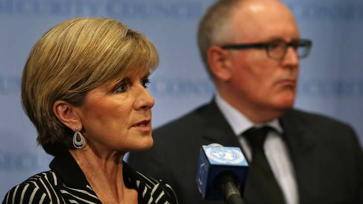 Foreign Minister Julie Bishop with Dutch Foreign Minister Frans Timmermans following the UN Security Resolution on MH17. Photo: Spencer Platt/Getty Images