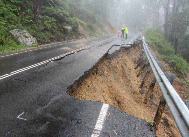 A land slip on the Snowy Mountains Highway on 1st of March caused significant damage. Crews have been working to repair the damage. This shot shows the highway immediately after the incident (March 1). Photo: Supplied by NSW Roads and Mariti