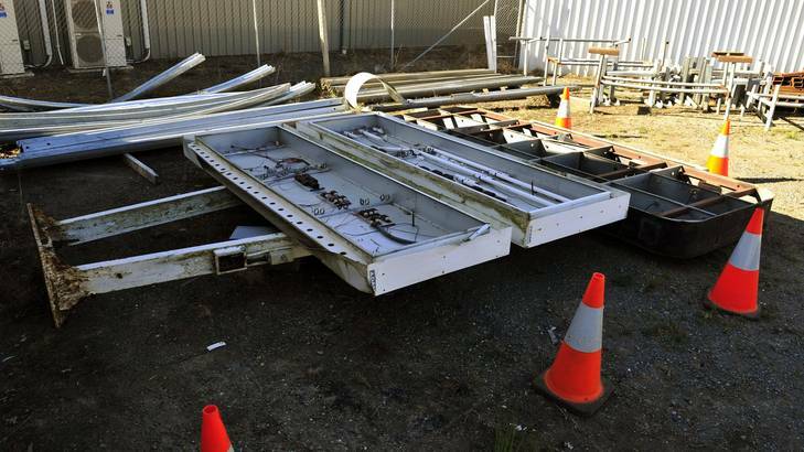 The Iconic sign from the Starlight Drive-In remains in the TAMS depot in Fyshwick in a poor condition. Photo: Jay Cronan