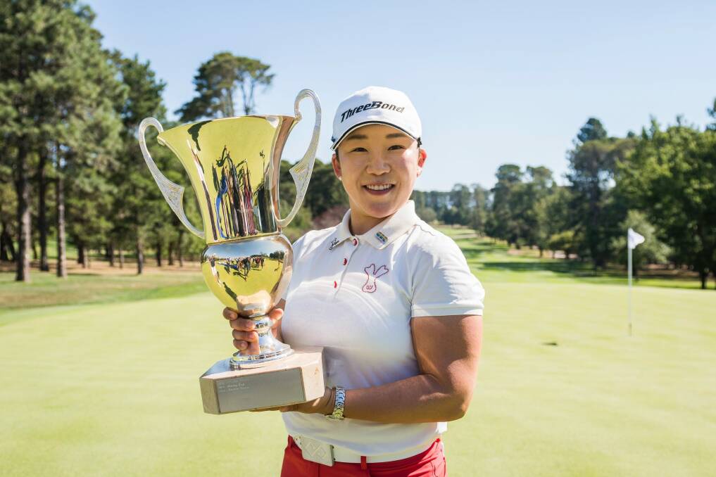 What a champion! Canberra Classic winner Jiyai Shin will donated her prizemoney at this year's tournament to help young golfers. Photo: Dion Georgopoulos