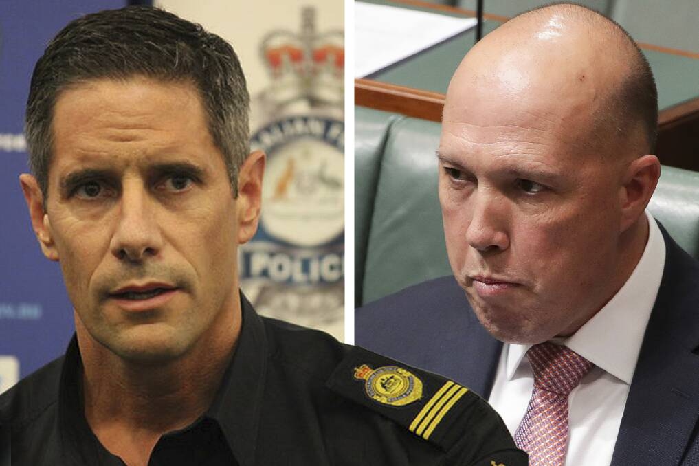 Former Australian Border Force commissioner Roman Quaedvlieg (left) and Home Affairs Minister Peter Dutton. (Digitally altered image) Photo: Fairfax Media