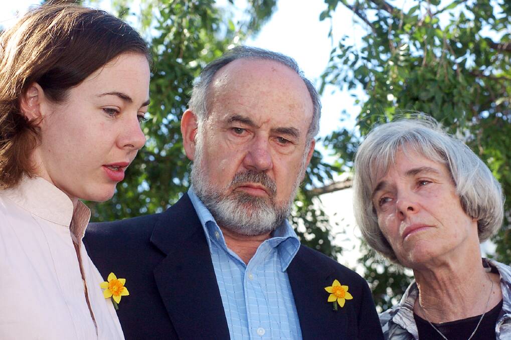 Zoe Rose, Ross Dunn and Frances Rose after the verdict in the trial of the teenage driver of the car that struck and killed Clea Rose. Photo: Gary Schafer
