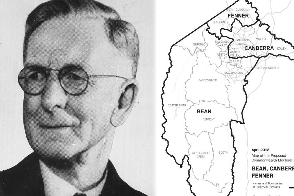 Charles Bean and the initial borders of the three new ACT electorates. The final determination moves the whole suburb of Phillip to Bean. Photo: Fairfax Media