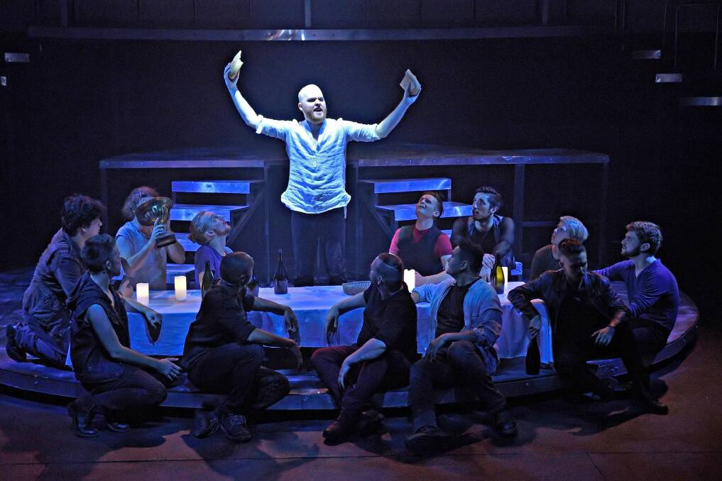 Jesus (Grant Pegg, centre) and the apostles at the Last Supper in Jesus Christ Superstar. Photo: Ross Gould
