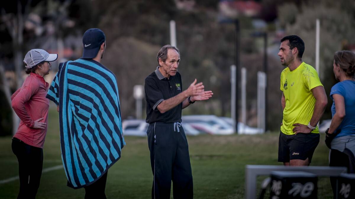Coach: Dick Telford in action at University of Canberra. Photo: Karleen Minney