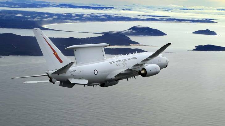 The Boeing 737 Airborne Early Warning and Control (AWE&C) Wedgetail aircraft pictured over the Newcastle and Port Stephens region. Photo: Supplied