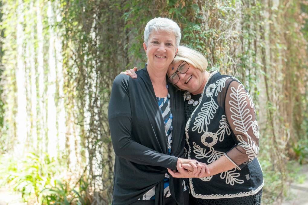 Caroline Marsh and Lynne O'Brien are elated their overseas marriage is now recognised in the ACT but are looking forward to the day same-sex marriage is legal in Australia.  Photo: Jay Cronan