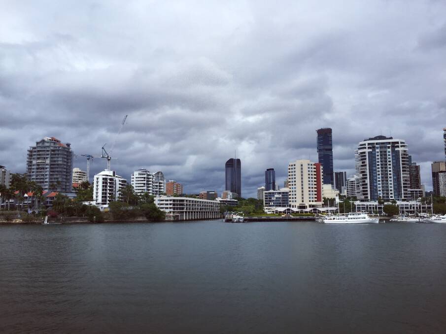 A storm passed through Brisbane City on Saturday, with more storms on its way inland in Queensland. Photo: Lucy Stone