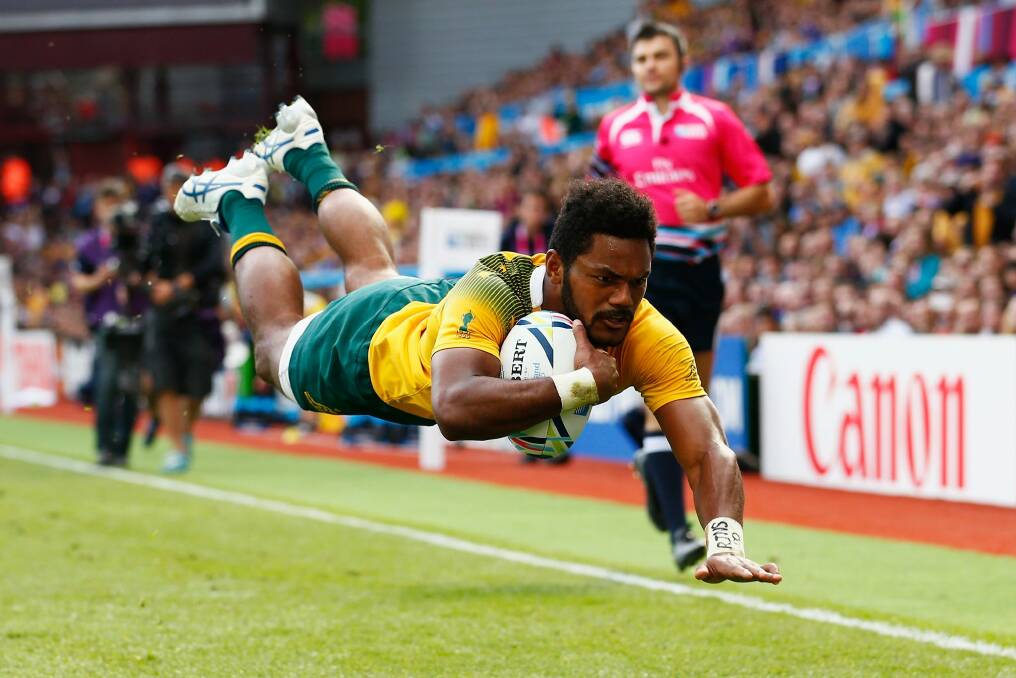 Flying over: Henry Speight dives in to score. Photo: Dan Mullan