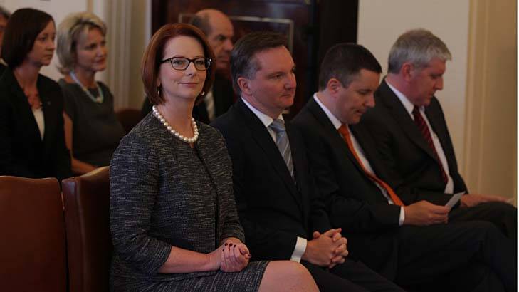 Prime Minister Julia Gillard during the swearing-in ceremony for new ministers at Government House. Photo: Alex Ellinghausen