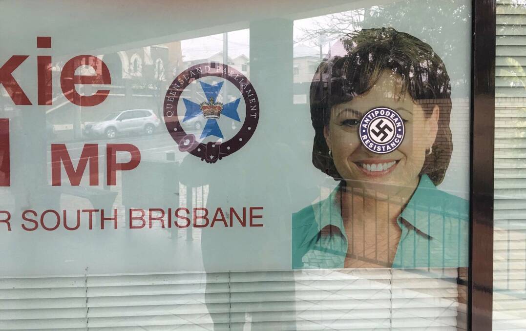 Jackie Trad's office was targeted with Nazi imagery in Brisbane on Thursday. Photo: Twitter/Jackie Trad