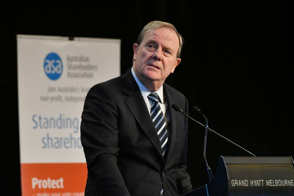 Peter Costello, chairman of the Australian Future Fund, speaking at the Australian Shareholders' Association  National Conference in Melbourne last week. Photo: Vince Caligiuri