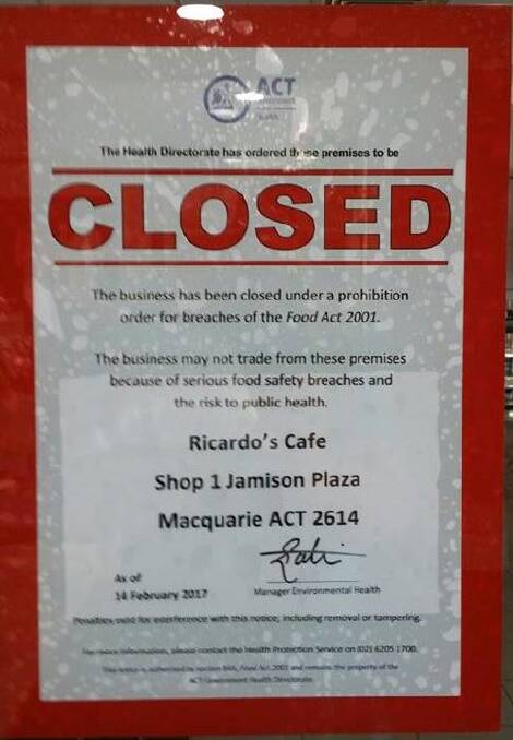 The sign showing Ricardo's Cafe in Jamison Plaza had been closed. Photo: Facebook / Treena White